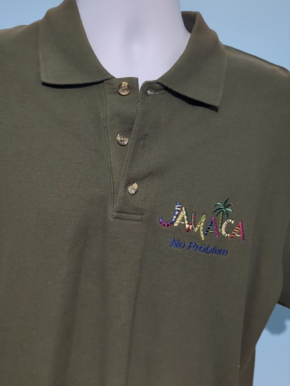 Jamaica Embroidered Polo Shirt - Olive Green - Picture 2 of 5